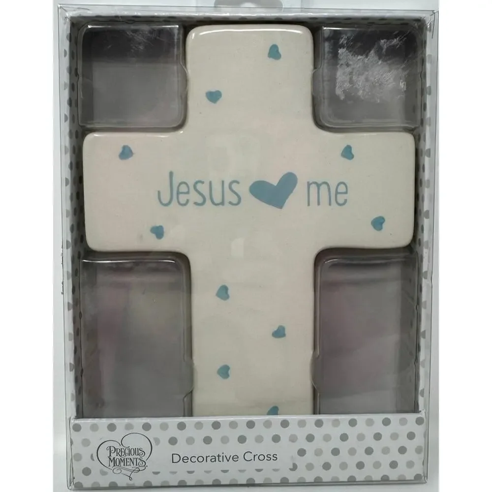 Precious Moments Jesus Loves Me Cross Blue Baby Ceramic Wall Decor 164465